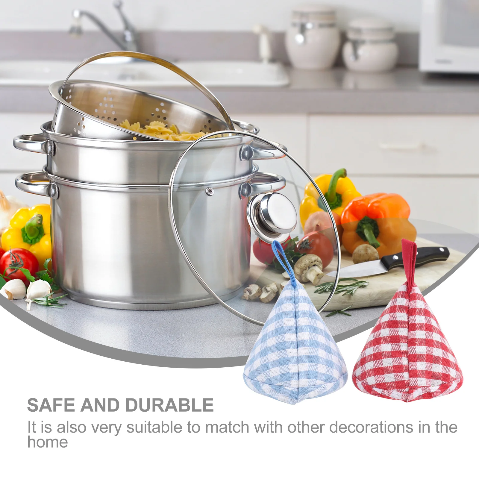 

2pcs Pot Cover Hats Cotton Heat-Insulated For Kitchen Restaurant Bbq Washable Handle Protection Home Heat Proof