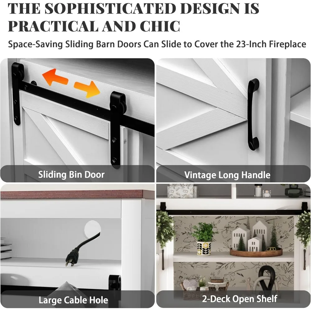Max 70 TV Electric Fireplace Stand, Entertainment Center with 23 Heat Settings and 12 LED Light Options, White