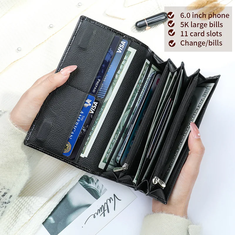 New model Long genuine leather wallet with crocodile pattern, clutch bag, cowhide handbag, women's walletWomen purse