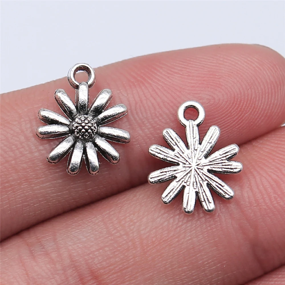 WYSIWYG 20pcs 15x12mm Antique Silver Color KC Gold Color Flowers chrysanthemum Charms For Jewelry Making DIY Jewelry Findings