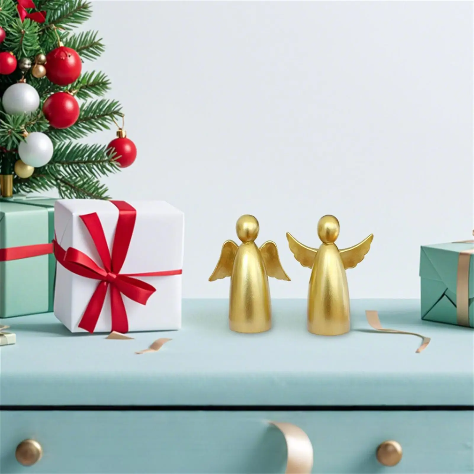 Angel Figurine Angels Resin Statue Figurine Resin Golden Decoration 2 Piece Figure For Living Room Bathroom Bedside Table Tv