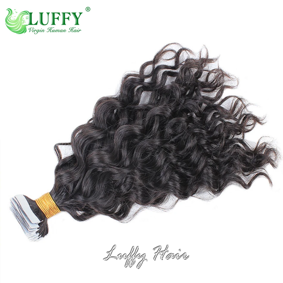 Extensions de cheveux humains bouclés brésiliens pour femmes noires, bande de vague d'eau, cheveux Remy, peau invisible, trame, Ins