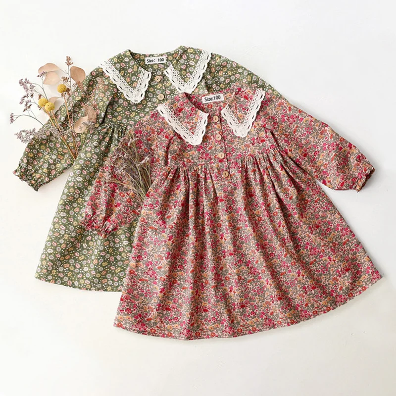 

Floral Kids Girl Costume Spring Summer Cotton Long Sleeve Dress Toddler Girl Dress for 2-8Years