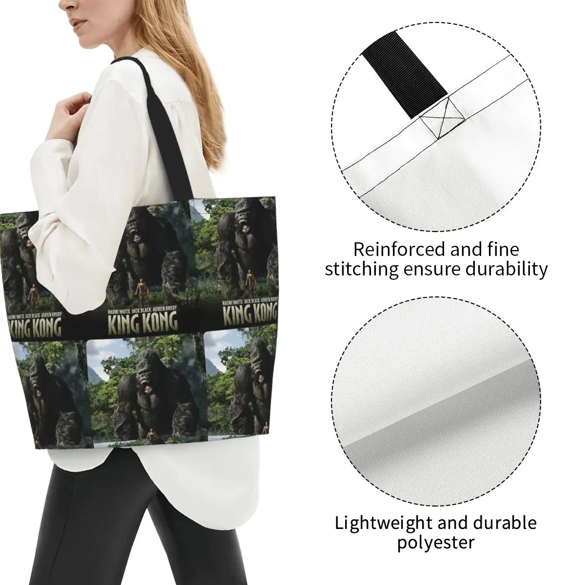 King Kong Shopping Tote Bag Canvas Large Capacity Shoulder Bags Shopper Grocery Handbag for Women