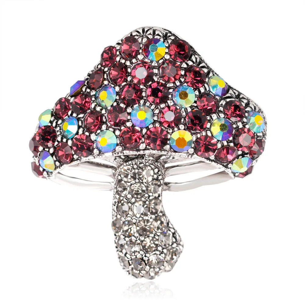 Rhinestone Mushroom Brooches for Women Unisex Crystal Vegetables Plant Pin Gift Dress Coat Clothing Accesories Party Jewelry