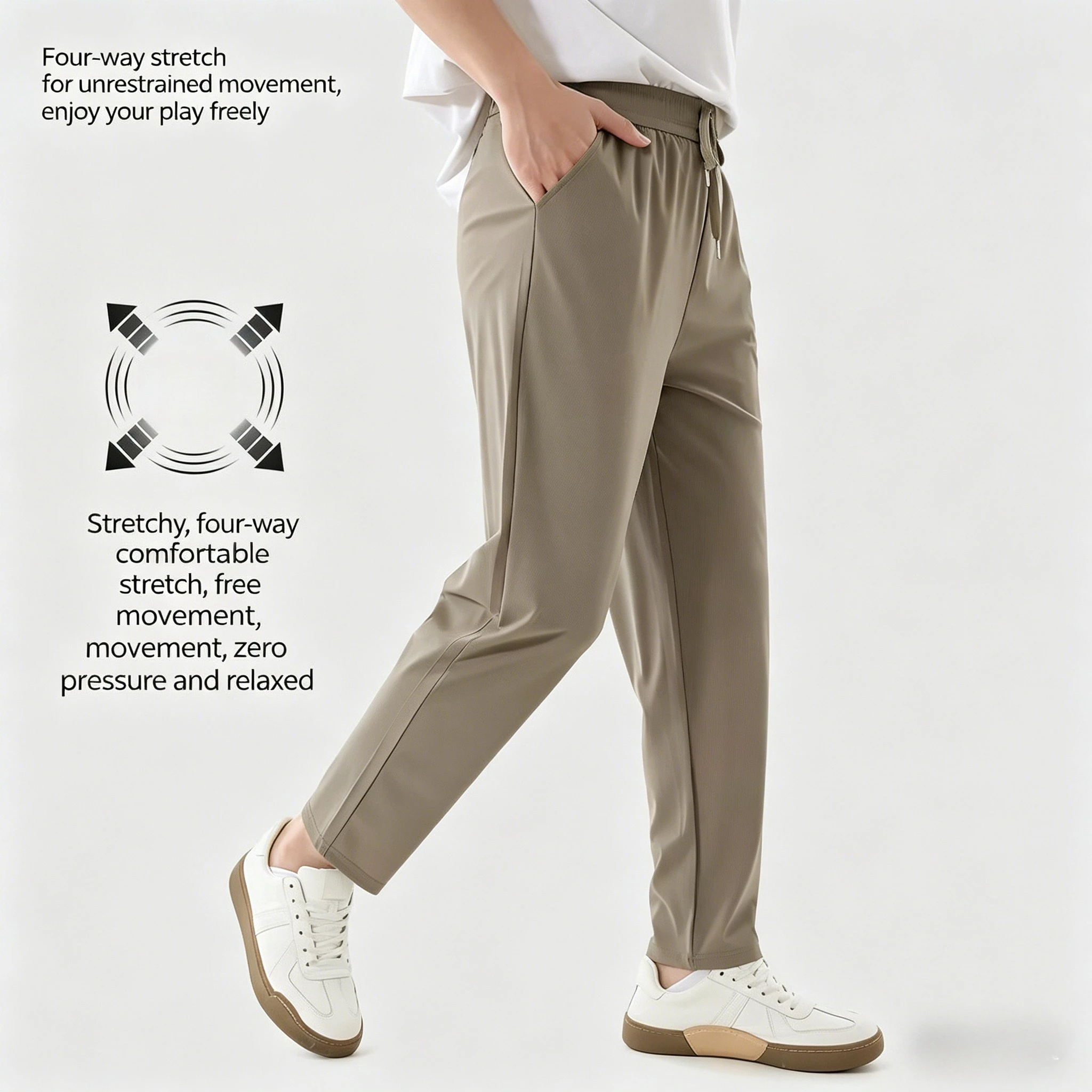 

Men's Summer Thin Pants Men Women Elastic Straight Wear-resistant Breathable Pants Draping Business sports Cool Suit Trousers