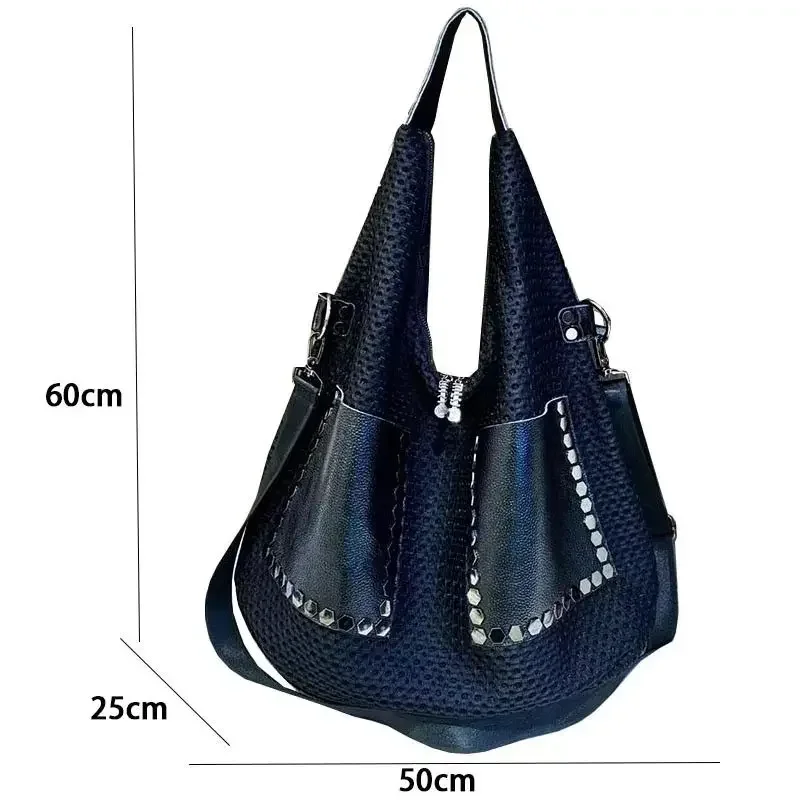 Fashion Promotion crossbody Women Bag Personality Mesh Large Capacity Rivet Top-handle Tote Cowhide Travel Designr Shoulder Bag