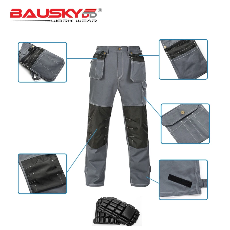 Mens Safety Work Pants Men Workwear Trousers Cotton Muliti Pockets Work Clothes Wear-resisting With Knee Pads