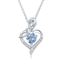 Heart&Rose Gemstone Pendants for Women 925 Sterling Silver Necklace Christmas Gifts Luxury Crystal Couple Wedding Fine Jewelry