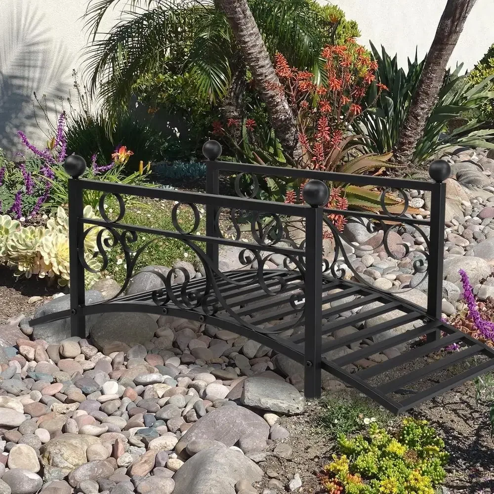 Black Iron Arch Bridge for Outdoor Decor, 40.16 x 20.08 x 17.13 - Garden Walkway Over Pond