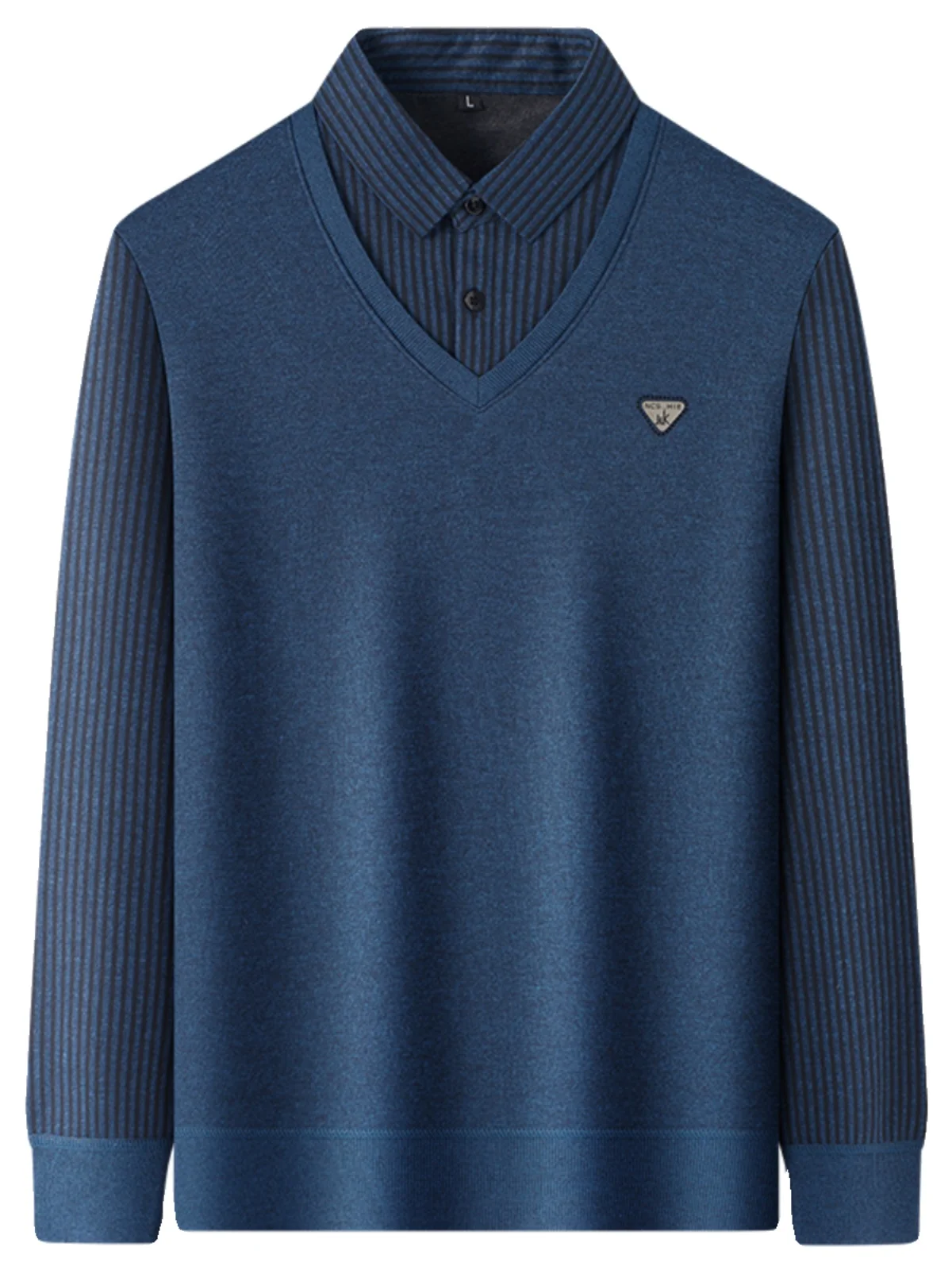 

Fall Winter Thiened Fce Lined Knitted Sweater Fake Two-Piece V-Ne Pullover for Middle-Aged And ly Men Busin Ca...