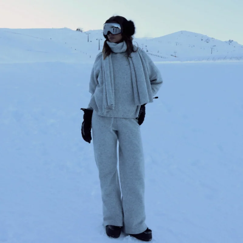 

Basic Casual Knitted Tops 2pcs Set Designer Simple Versatile Women's Knitwear Pants Fall Winter Sweaters Innerwear Female Outfit