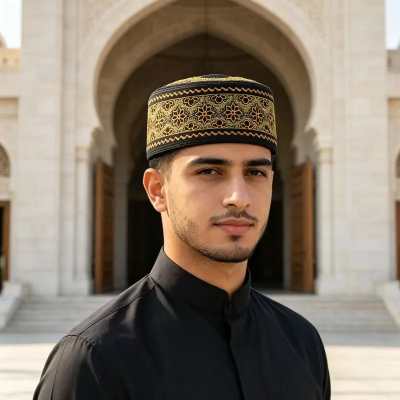 Ensemble chapeau et foulard de prière pour hommes musulmans, broderie en coton, turban islamique, cadeau pour l'Aïd indien, Ramadan, Arabie Saoudite, hijab, bonnet juif