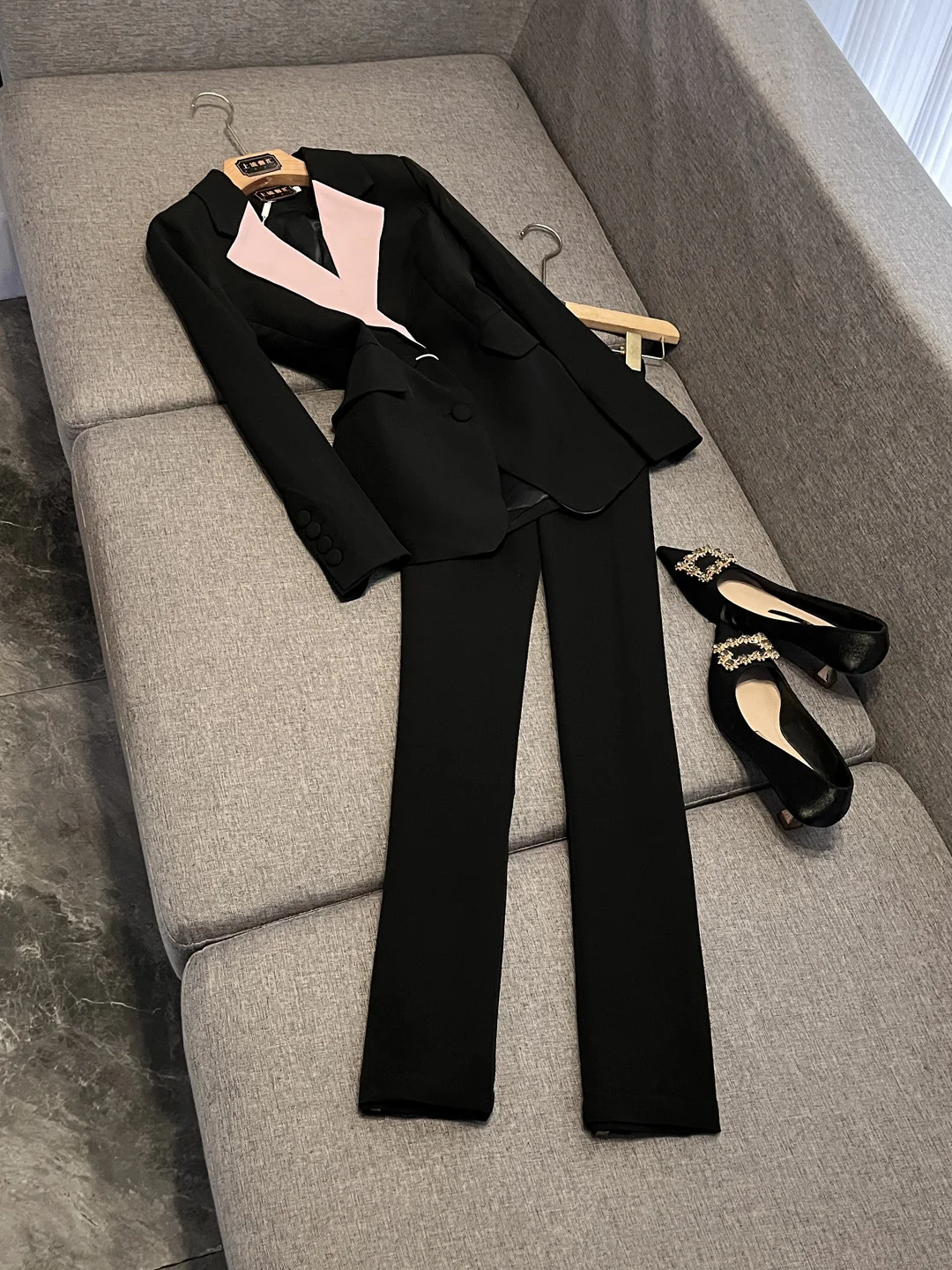 

Ele Women's Suit Set Slim Fit Workwear Faionable Lady Godd Sle Long Sve Button up Office Attire X34