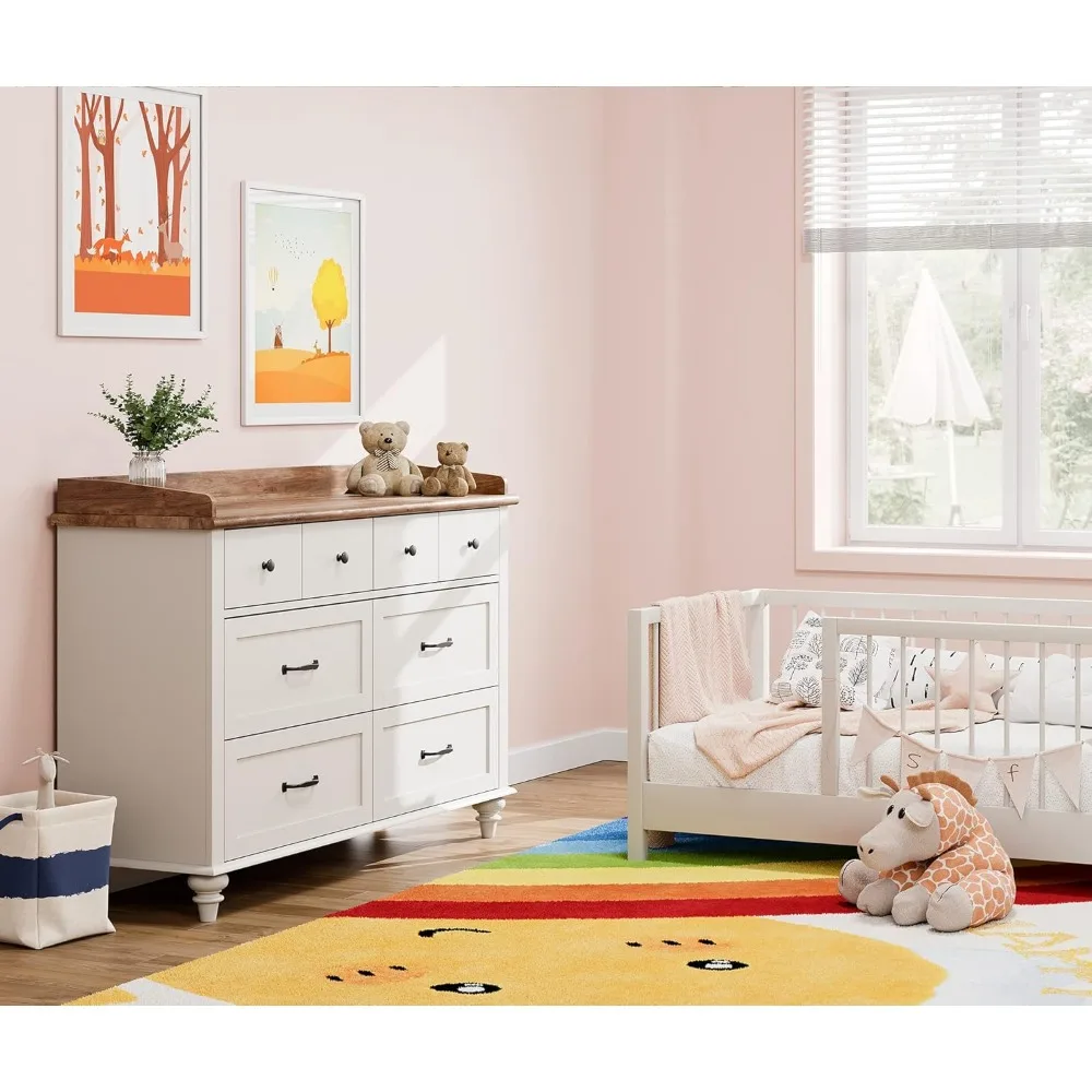 Dresser for Kids Bedroom with 6 Drawers, Mid Century Baby Dresser Wide Chest of Drawers with Storage Cabinet Organizer