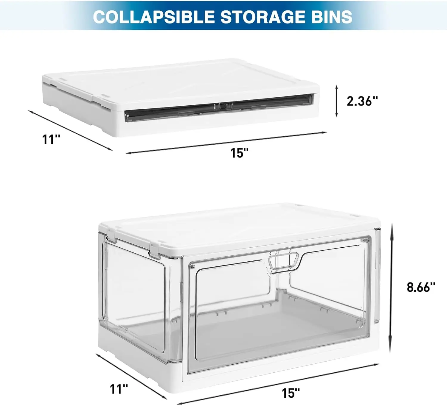 3-Pack Clear Stackable Storage Bins with Lids Magnetic Doors Open Front Foldable Folding Plastic Craft Containers Large Closet