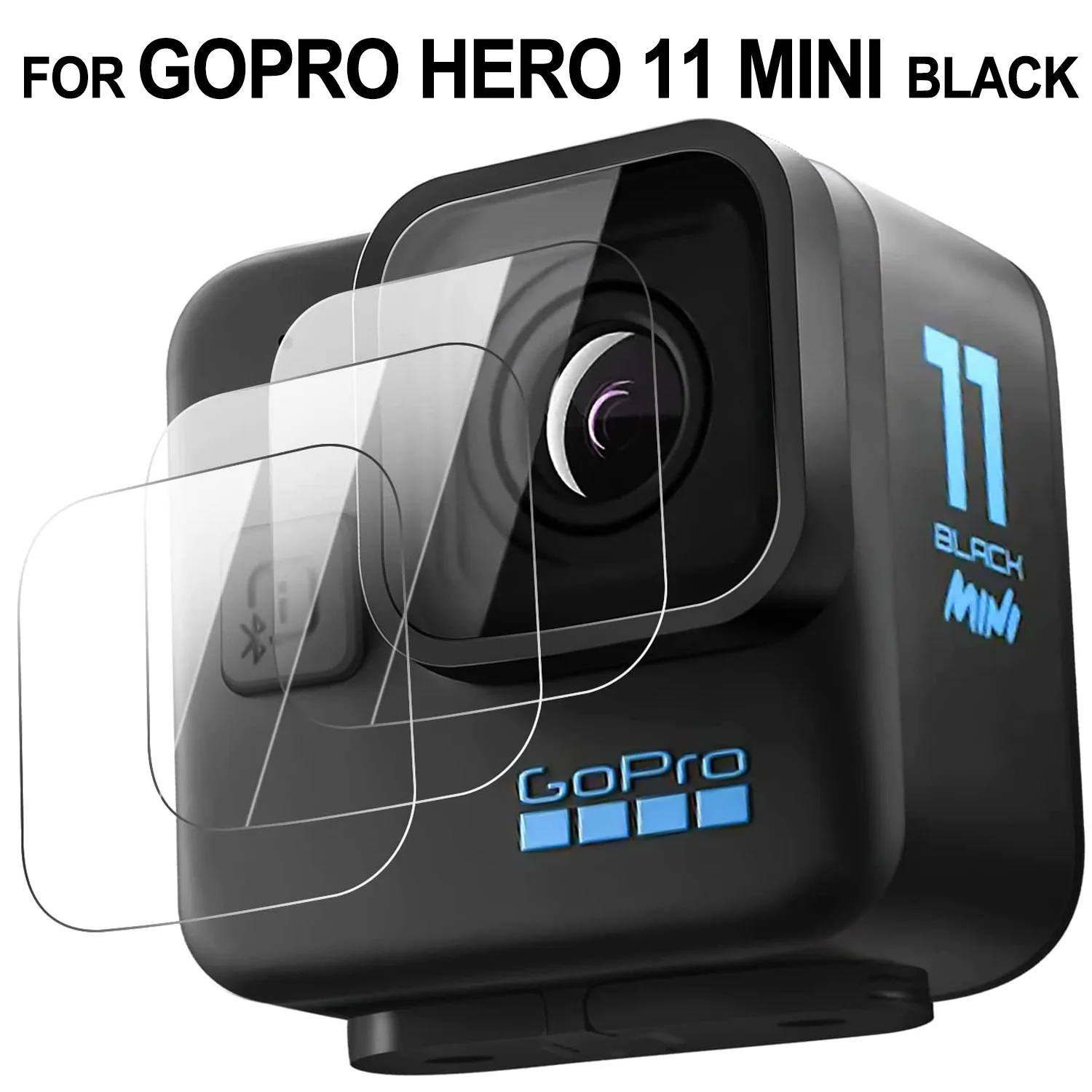 Protector de pantalla de vidrio templado para GoPro Hero 11 Mini, Protector de pantalla de vidrio templado, color negro, Juego de 2 unidades