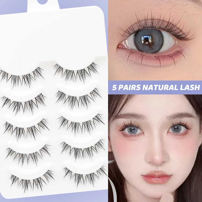 5 Paar Blaue Gemischte Farbige Künstliche Wimpern Natürliche Stachelige Manga-Wimpern Weiche Flauschige Streifenwimpern für Cosplay & Party-Make-up – Detail 2
