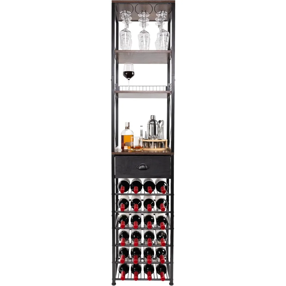 

Tall Wine Rack Freestanding Floor, 9 Tier Bar Cabinet for Liquor and Glasses, Multi-Function Wine Bar Cabinet Bottle Holder for