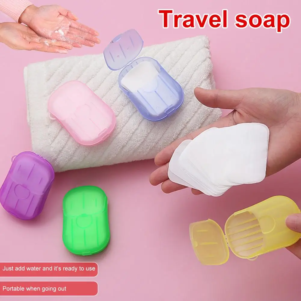 

20 листов/коробка, одноразовая мыльная бумага для мытья рук, аромат, мини-цветные мыльные листы для путешествий, школы, кемпинга, пешего туризма