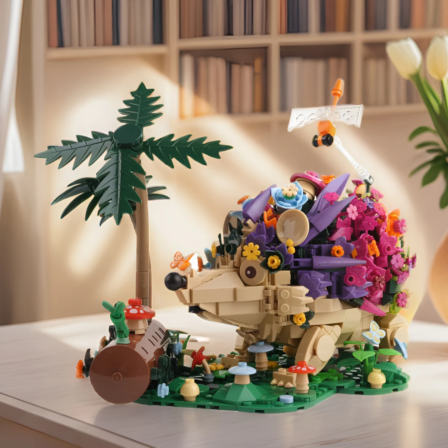 988PCS 고슴도치 먹이찾기 식물 꽃 빌딩 블록 조립 모델 선물 귀여운 꽃 세트 DIY 창의력 브릭 (설명서 + 도구 포함)