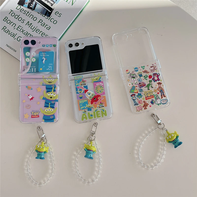 Phone Case For Samsung Galaxy Z Flip 5 4 3 Toy Story Cute Alien HelloKitty Disney Sanrio Kuromi Edge Back Cover