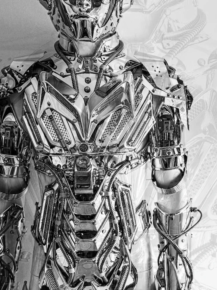 Future technology sense, science fiction space, electroplated AI color, robot armor, cyberpunk, luminous clothing