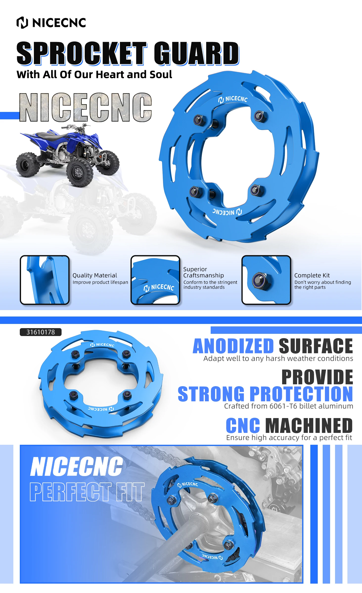 NICECNC für Yamaha YFZ450R 2009-2023 5mm Aluminium-Kettenradschutz, verhindert Abfallen, rostfrei, ATV-Zubehör – Detail 1