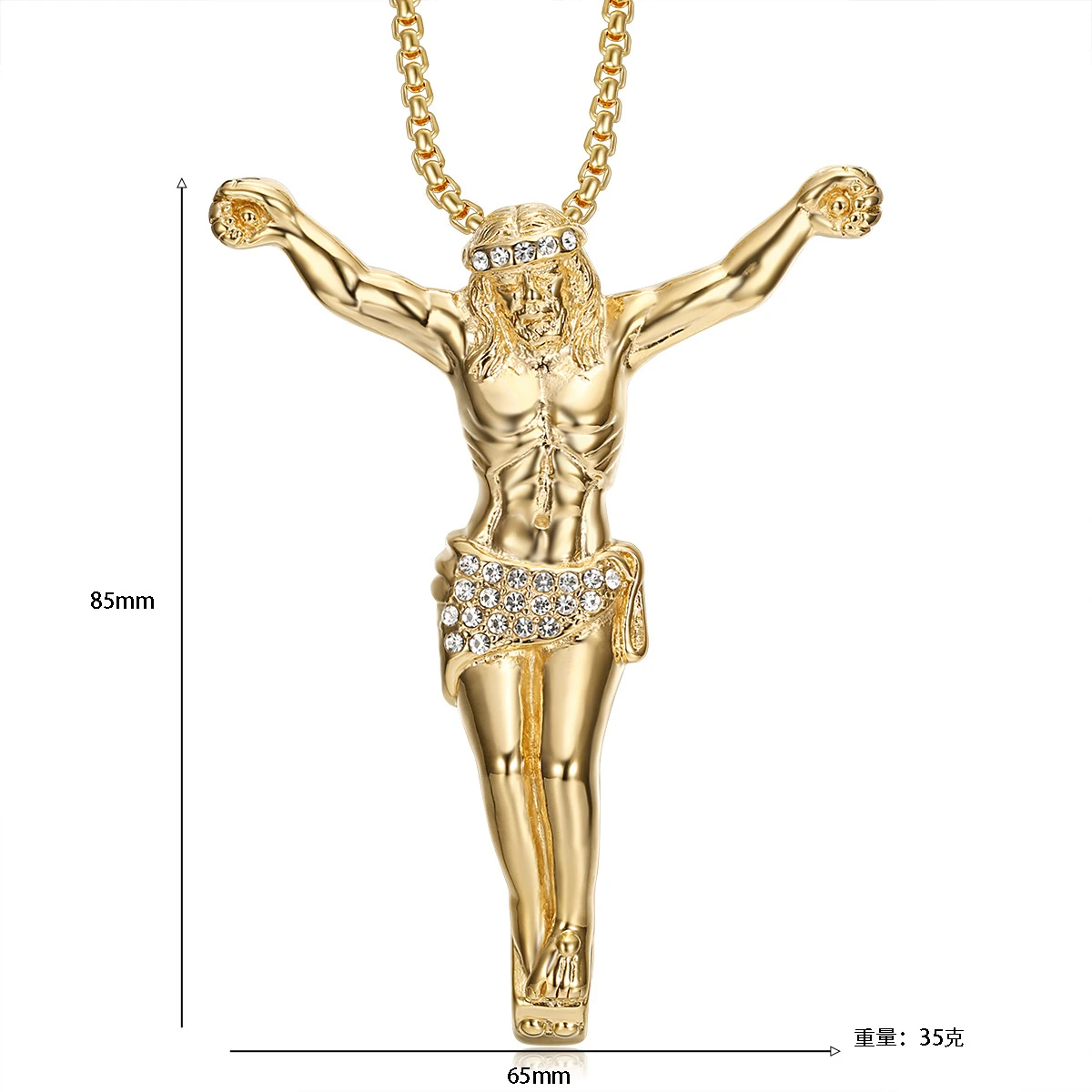 Jesus Bling Cross Pendant Jewelry Gold Plated Luxury Stainless Steel Necklace Neutral Chain Waterproof Necklac
