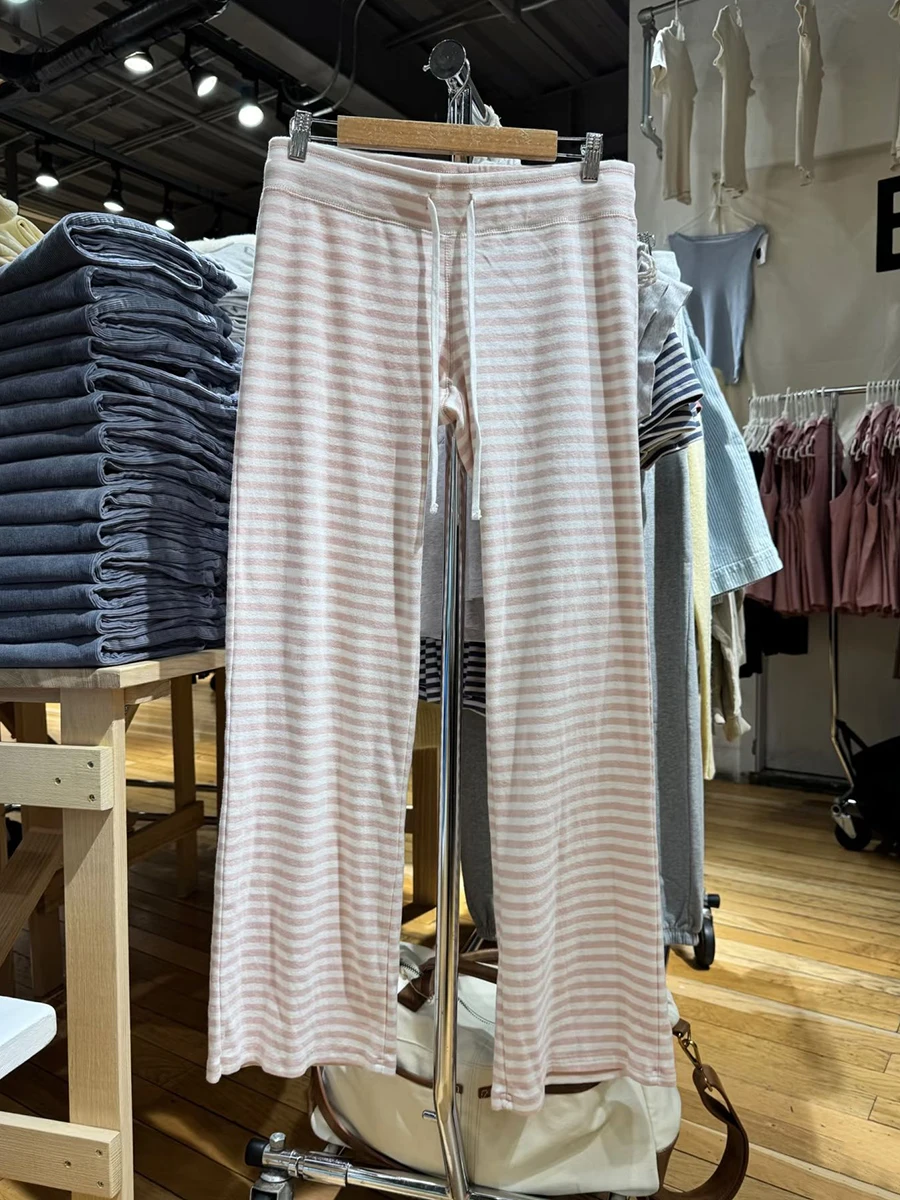 

Милые прямые брюки в розовую полоску, женские весенние сексуальные хлопковые спортивные брюки с низкой талией на шнуровке, винтажные милые повседневные спортивные штаны, новинка