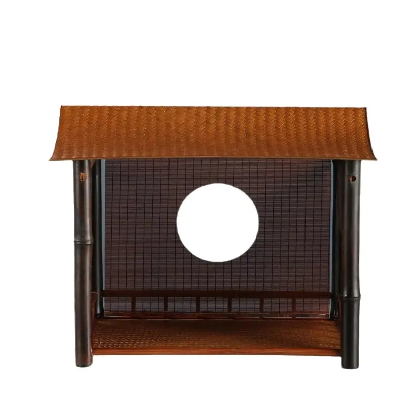 Chinese bamboo woven double-layer non-folding vertical sustainable multi-functional desktop storage rack, tea set cup display
