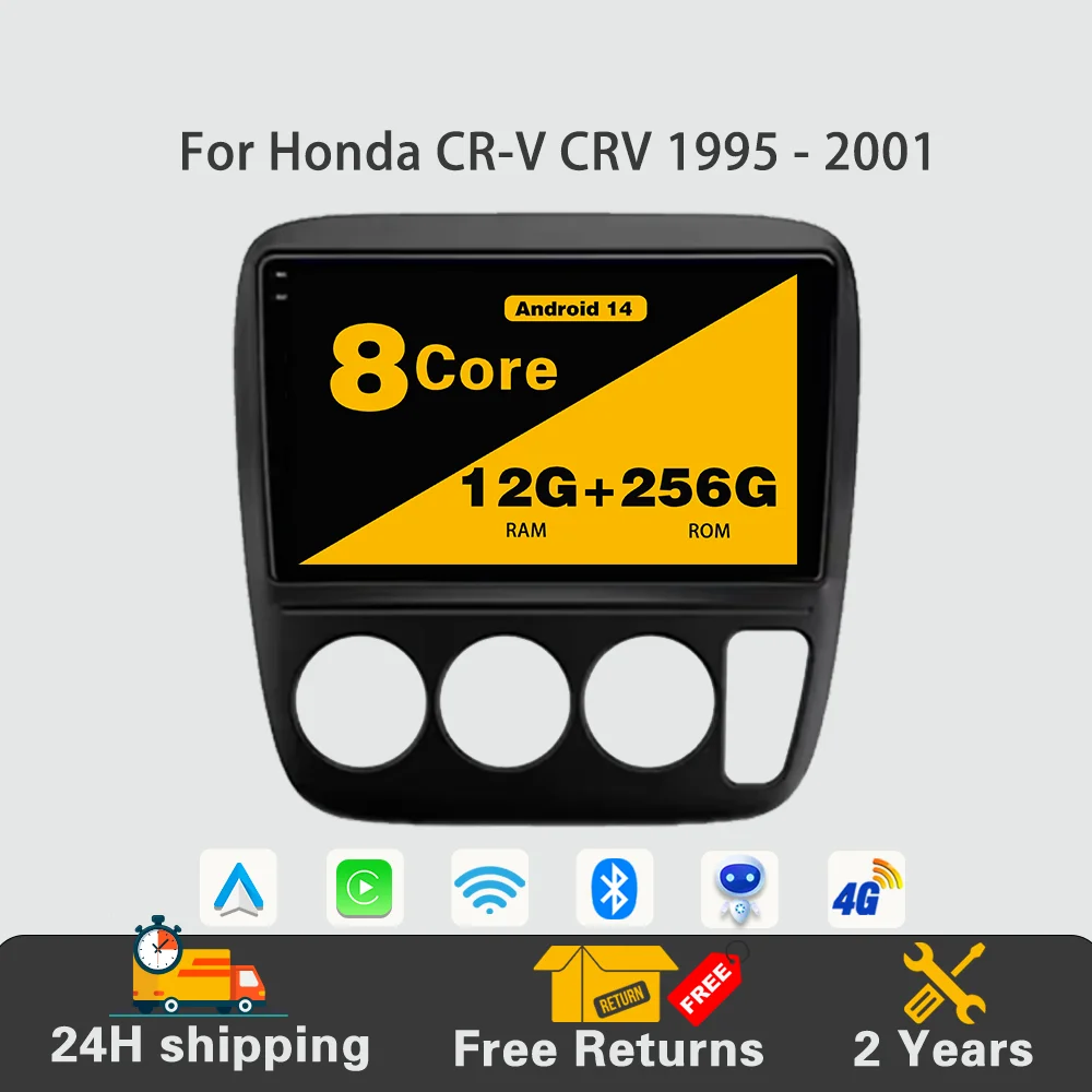 

Android 14 Car Radio Multimedia Player Stereo Navigation GPS 4G WIFI Built-in Carplay QLED Screen For Honda CR-V CRV 1995 - 2001