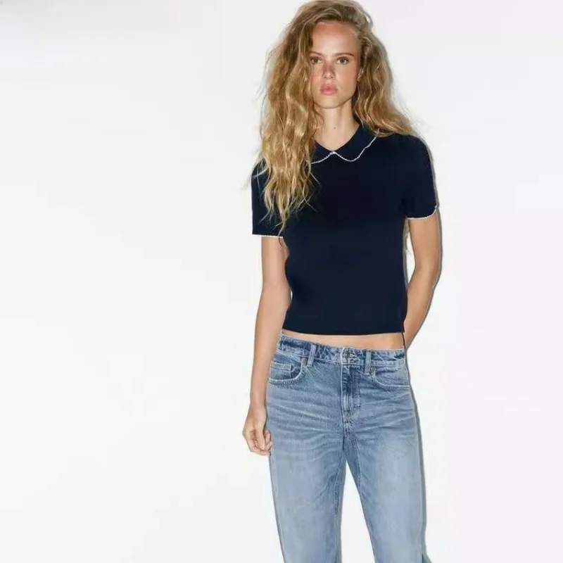 

Summer 2025 New Women's Loose Color Blo ort Sve Ne Knitted Top Casual Comfortable Breathable Faionable