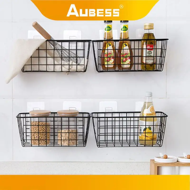 Bathroom Shower Shelf Iron  Grid Holder Jar Bottle Storage Basket Wall Hanging Rack Toothbrush Holder No Drilling Home Organizer