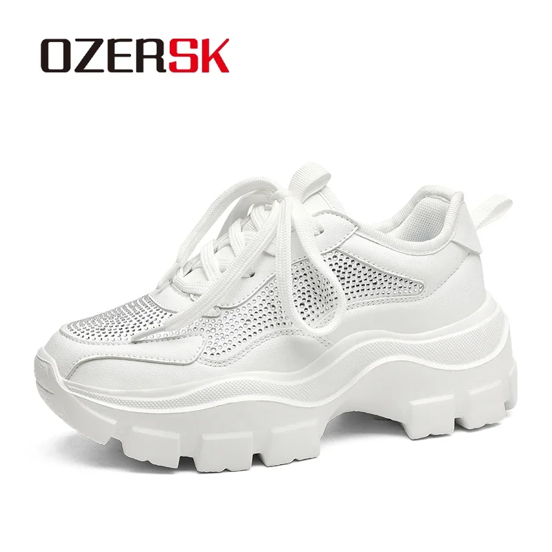 OZERSK Fashion Casual Summer Women Sport Shoes Microfiber Leather Mesh Breathable Sneakers Non-Slip Running Shoes EVA Outsole