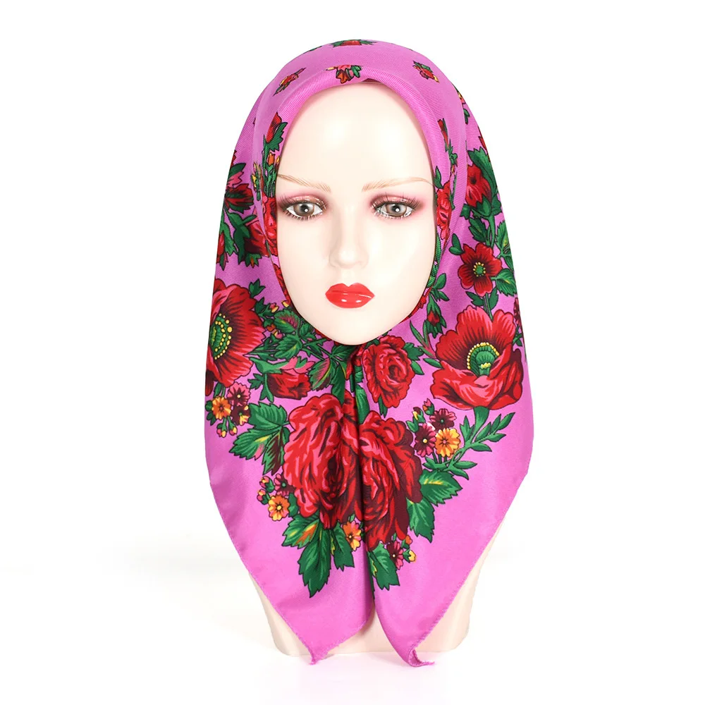 70*70cm Russische Quadrat Schal Frauen Luxus Floral Print Bandana Kopf Wraps Taschentuch Babuschka Stirnband Schals – Detail 20
