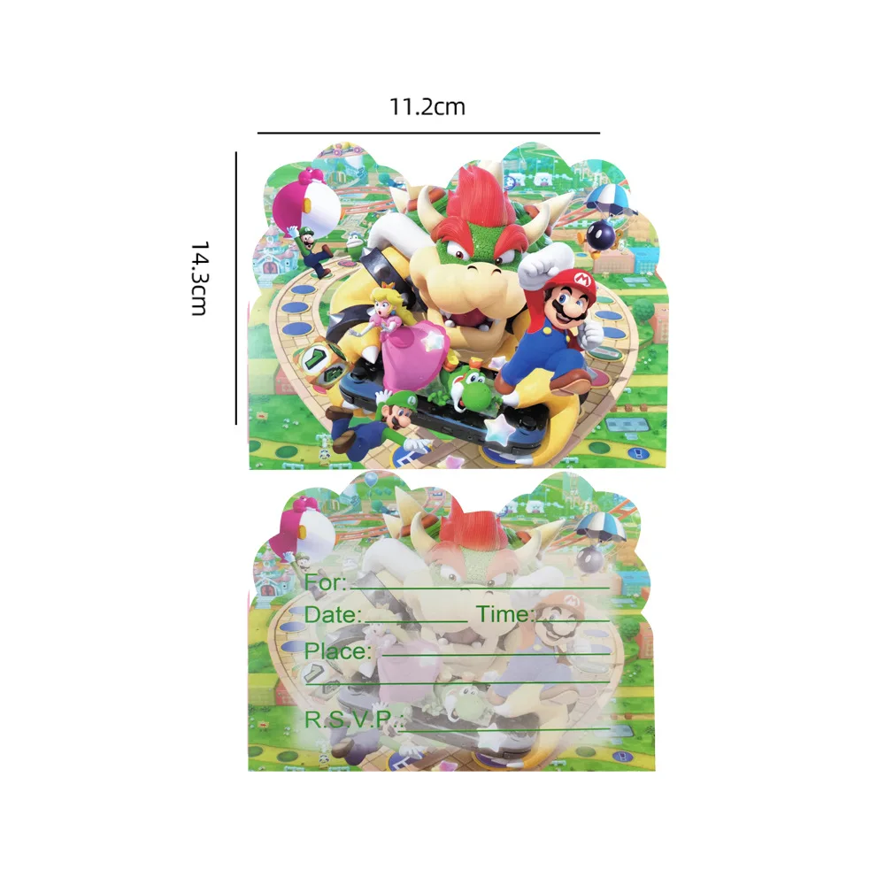 10pcs Super Bros Theme Invitation Card Mini Greeting Card Single-Page Type Event Marios Birthday Party Supplies Free Shipping