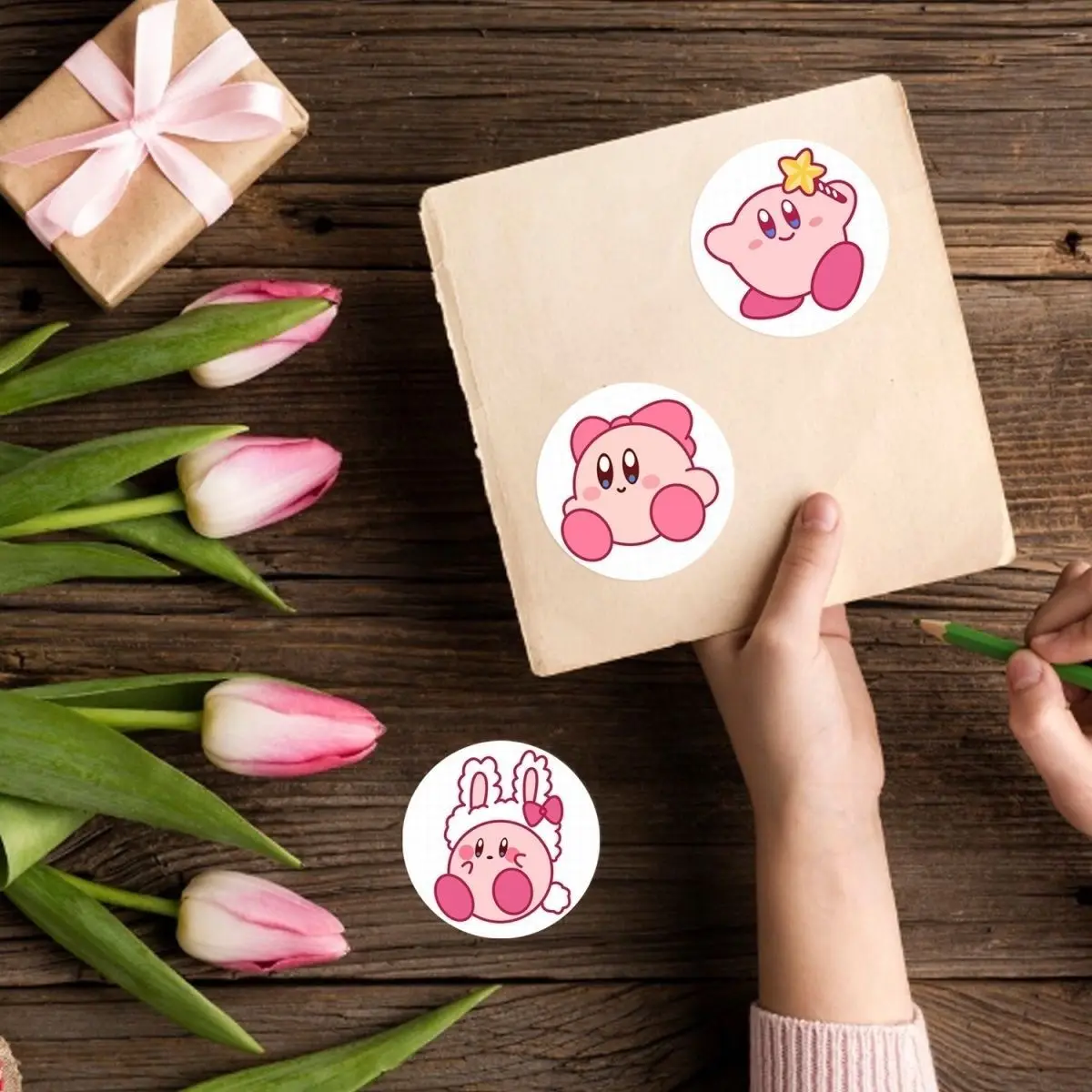 500/1000pcs Kirby Round Stickers Cute Cartoon Decorative Stickers for Journal Gift Packaging view 3