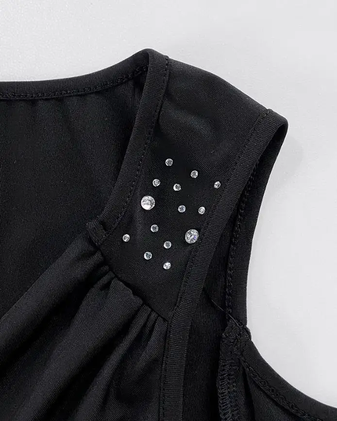 Women's Top Autumn 2025 Plus Size Rhinestone Decor Cowl Neck Lantern Sleeve Blouse Casual Cold Shoulder Top with Mesh Lining