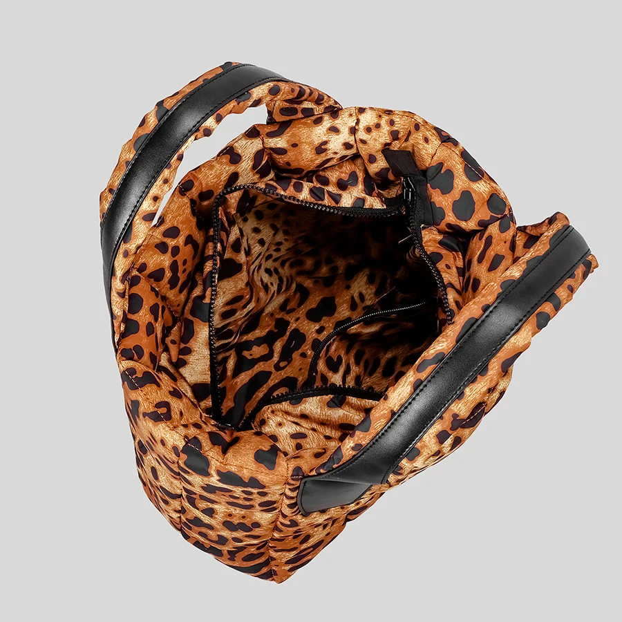 Fashion Leopard Puffer Bag borse da donna imbottite trapuntate borse a tracolla in morbido Nylon con tracolla in cotone borsa a tracolla in argento