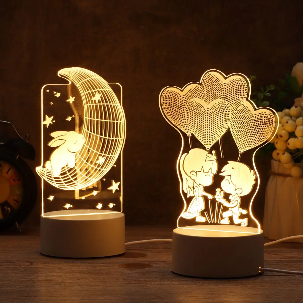 اللمس البصرية ديكور المنزل كابل يو اس بي أرنب القلب الحب مضيئة مصباح ثلاثية الأبعاد LED ضوء الاكريليك LED أضواء ليلية #4