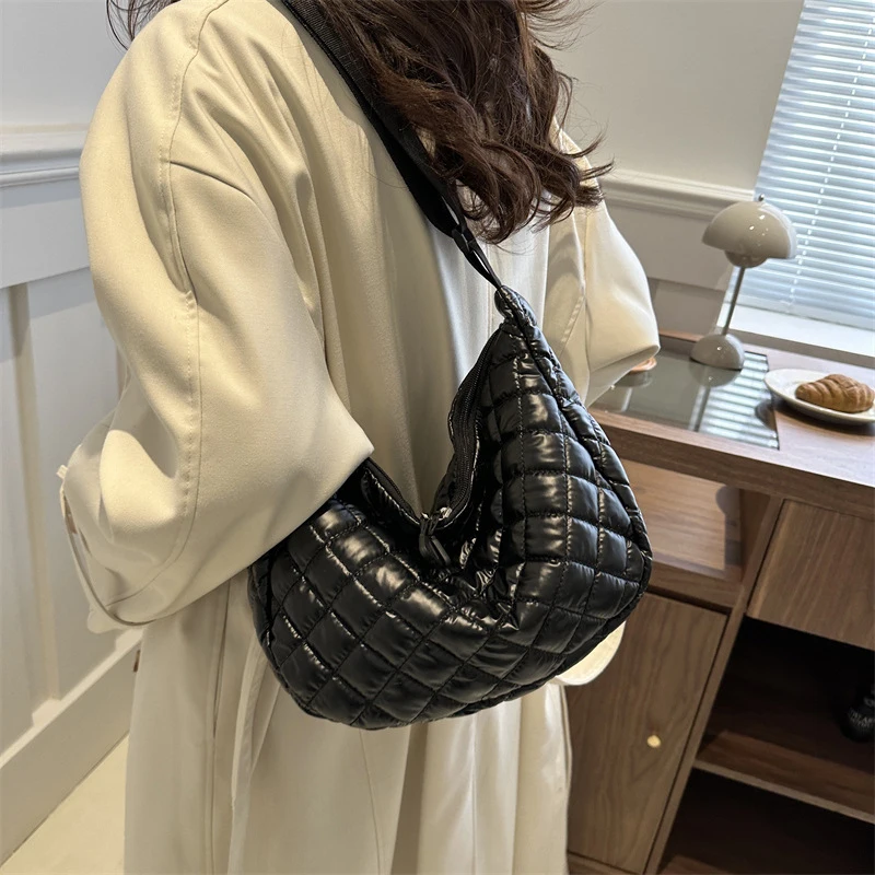 Space Cotton Shoulder Bag Fashion Square Bag Cloth Crossbody Bags Lattice Pattern All-match Shoulder Bag for Women Commuting