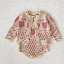 2024 New Autumn Children Knitted Clothes Suit Long Sleeved Knitted Cardigan+Jumpsuit Infant Baby Girls Knitted Clothing Set