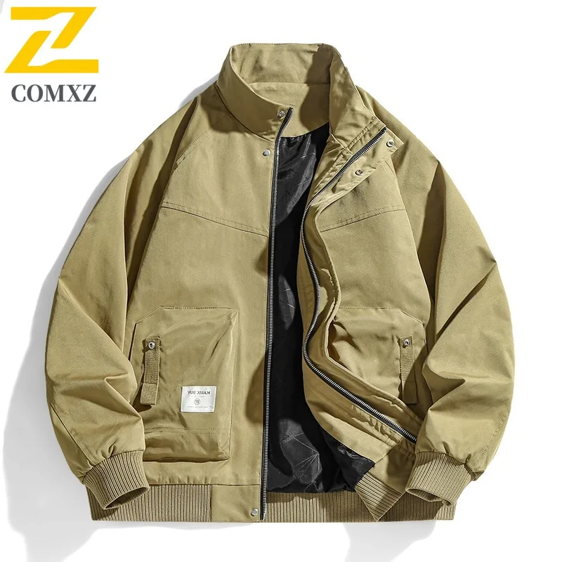 

COMXZ уличная куртка с воротником-стойкой, мужская повседневная удобная мотоциклетная куртка для пешего туризма, модная легкая осенняя одежда в уличном стиле