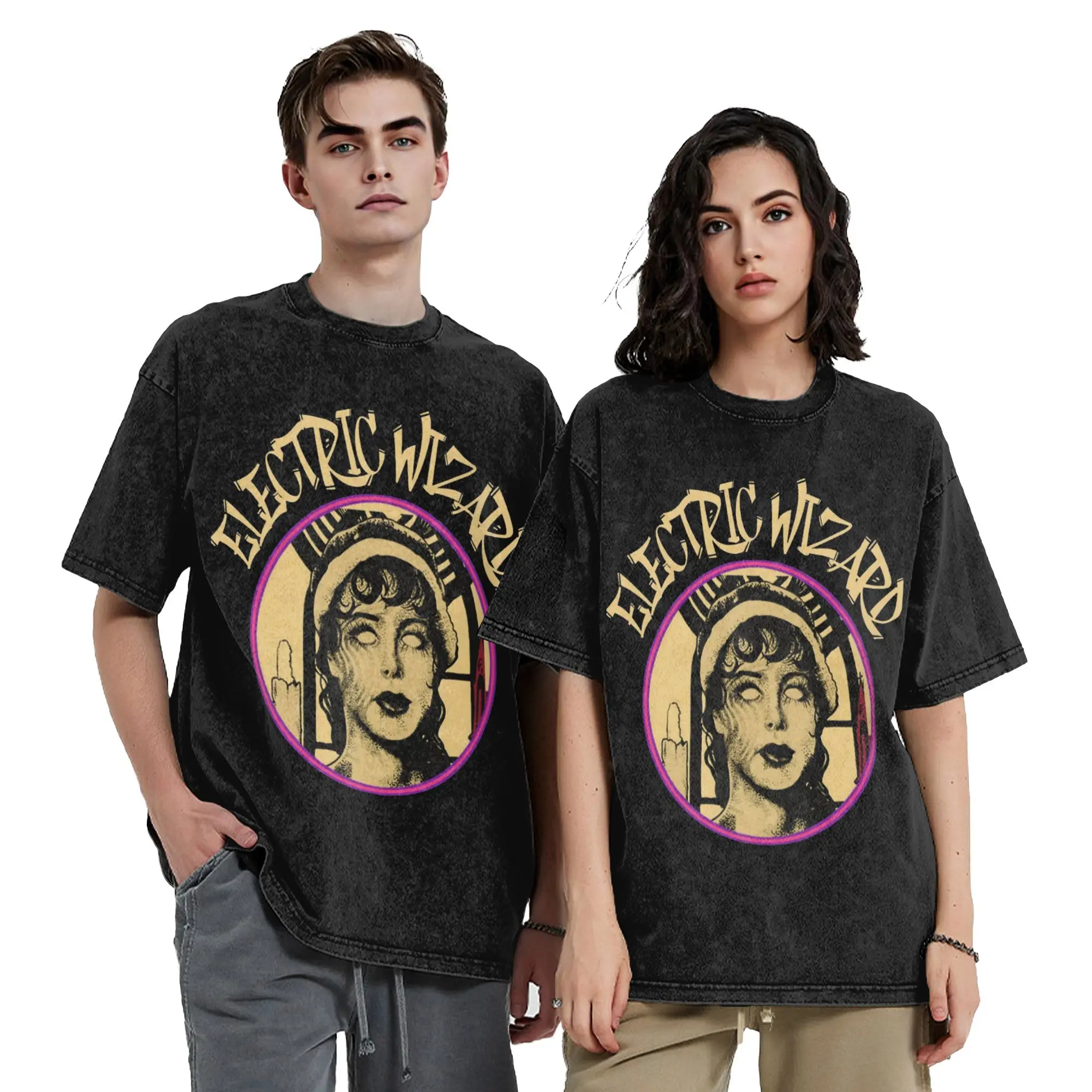 Electric Wizards Tour Washed T Shirts Streetwear Hip Hop Novelty T-Shirts  Tees for Men Women Short Sleeve Harajuku Graphic