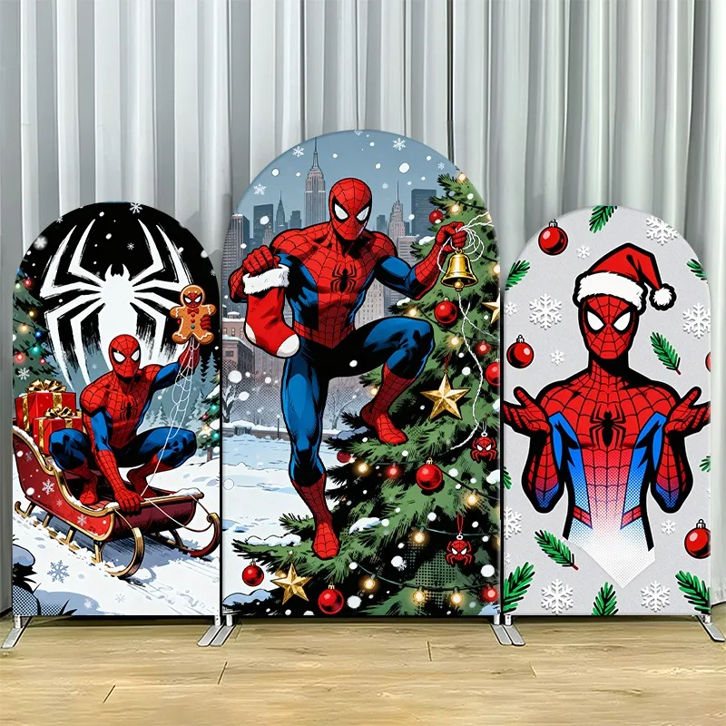 

Arch Backdrop Cover Single Side Spider Man Holiday Festive Christmas Tree Santa Party Decoration Photo Booth Background Props
