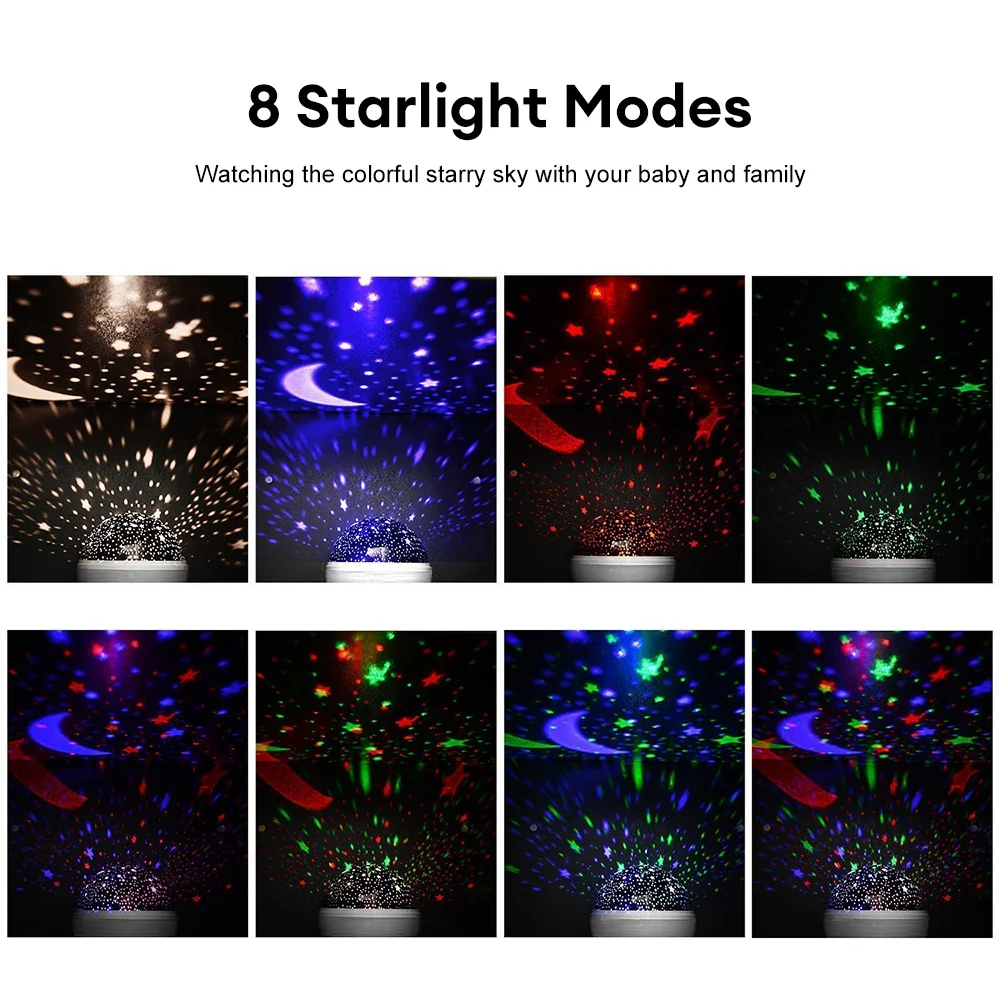 Star Moon Projector Night Light Starry Sky Projection Lamp Rotating Atmosphere Light Baby Sleeping Light USB Battery Powered