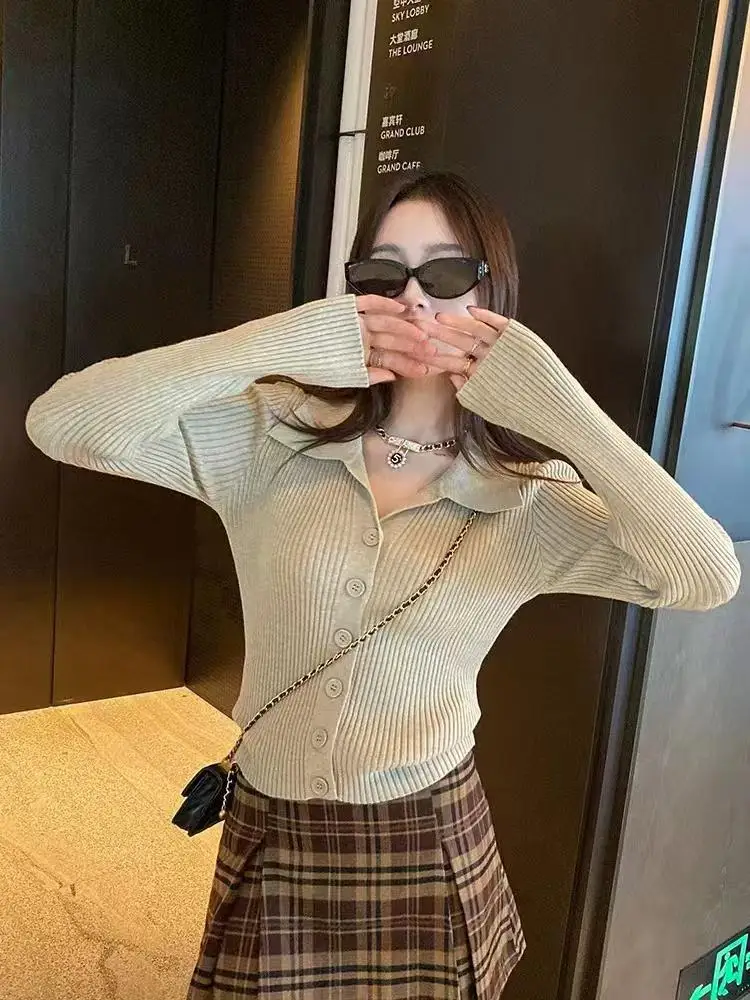 

Autumn Winter Solid Long Sleeve Loose Knitted Sweater Korean Women's Temperament Single Breasted Cardigan Short Tops Thick Trend