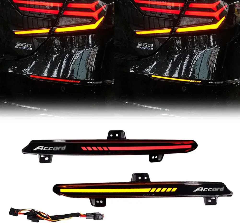 LED Reflector Rear Bumper Tail Light for Honda Accord 2018 2019 2020 Brake Lamp w/ Dynamic Turn Signal Alphabet Style Smoke Lens