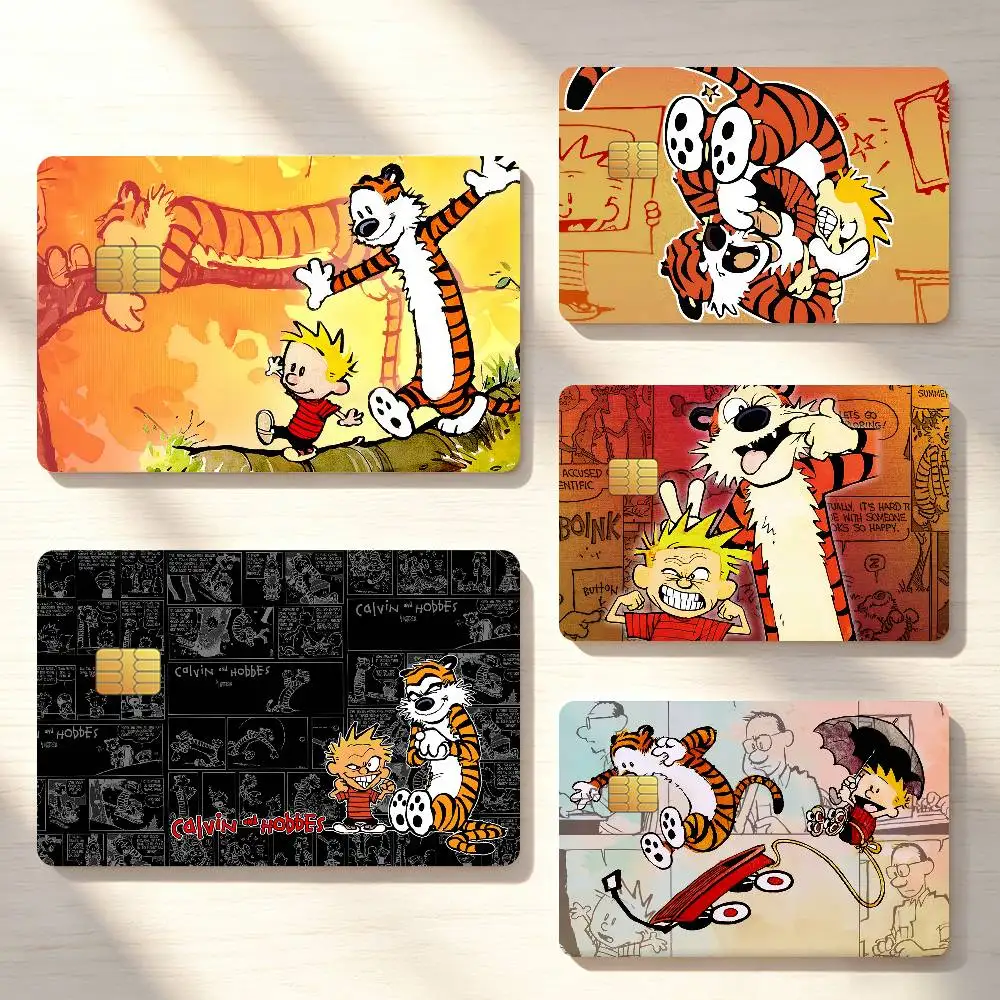 Cartoon C-Calvin and H-Hobbes Credit Card Sticker Waterproof Anti-Scratch 4PCS Bank Debit Traffic Cover Decoration